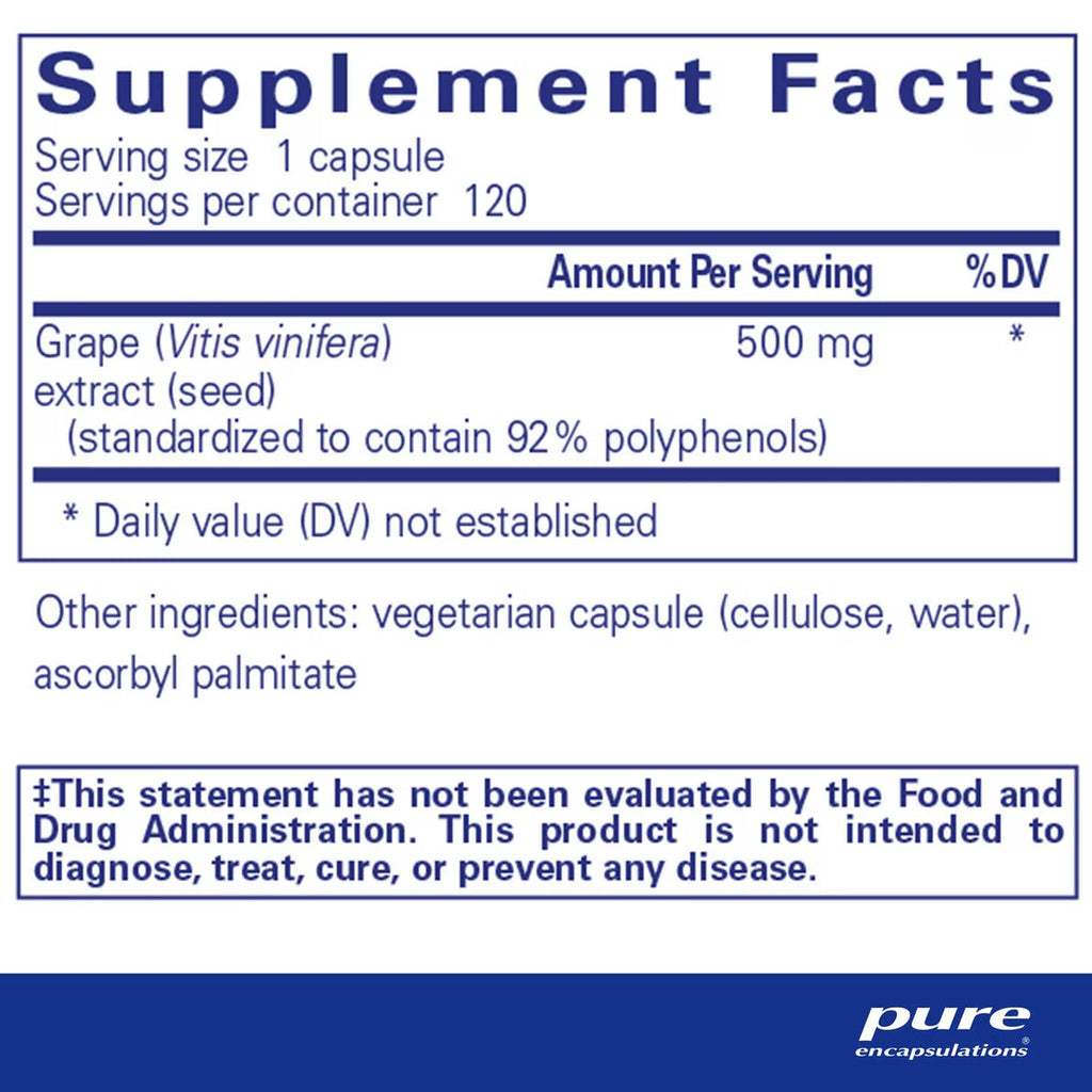 Pure Encapsulations Grape PIP 500 Mg  (Grape Seed Extract)
